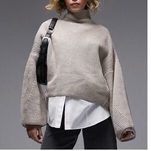 Topshop Boxy Knit High Neck Drop Shoulder Sweater size XS